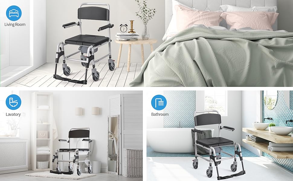 Aiho Mobile Shower Chair on Wheels with Commode Bedside