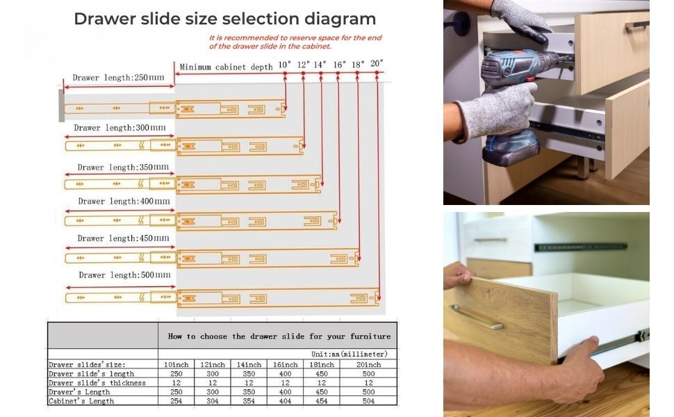 Boxonly Two Way Drawer Slides with Smooth Glide 7 8 10 12 13 16 Inch