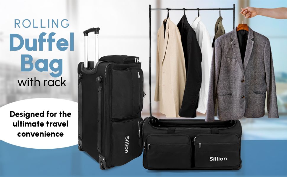 Sillion Wheeled Garment Duffle Bag with Garment Rack 28