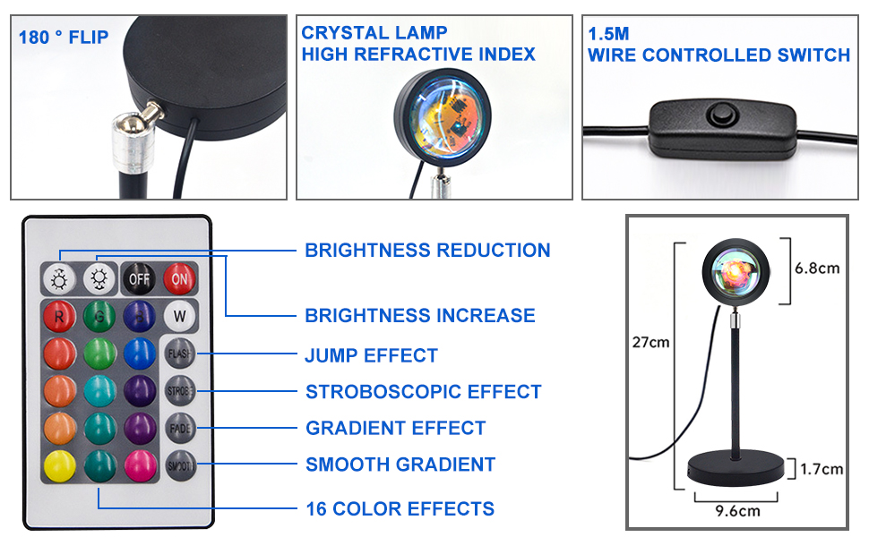 VIDA4U Lámpara Sunset, Lámpara Atardecer de Proyección de 16 Colores