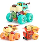 Sequenza di macchinine o veicoli giocattolo in plastica nei colori turchese e arancione trasparenti, che mostrano più angolazioni e configurazioni.