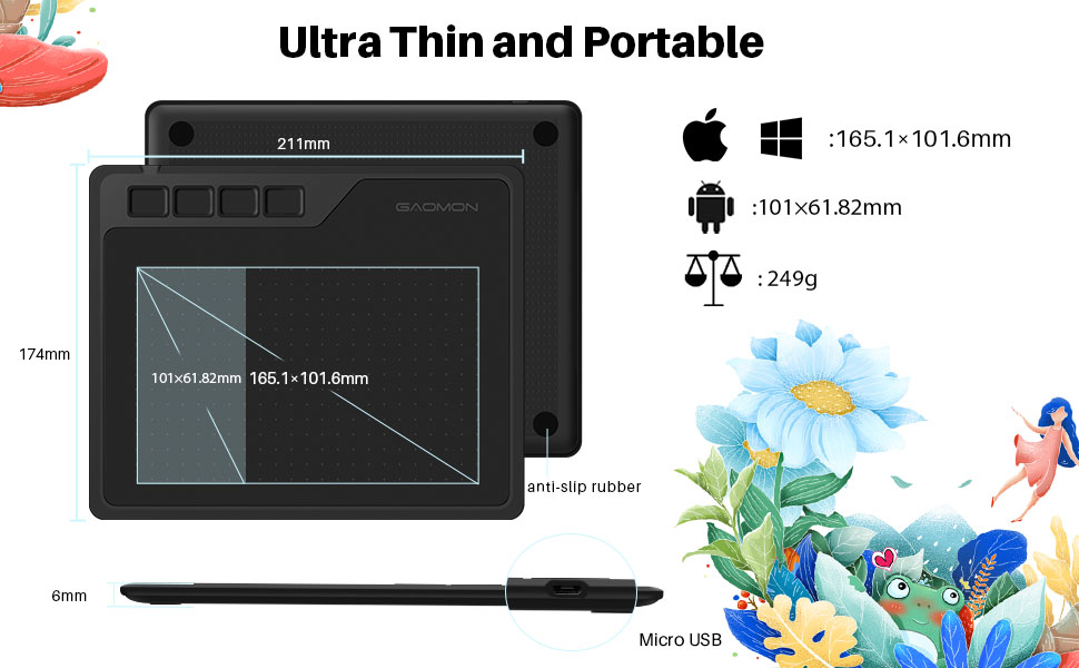 GAOMON S620 OSU Ultra Thin Graphics Tablet 6.5 x 4 Inches Pen Tablet