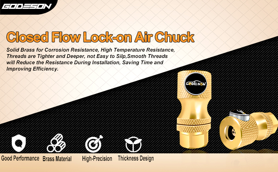 GODESON Locking Air Chuck,Lock on Air Chuck With 1/4FNPT,Closed Flow
