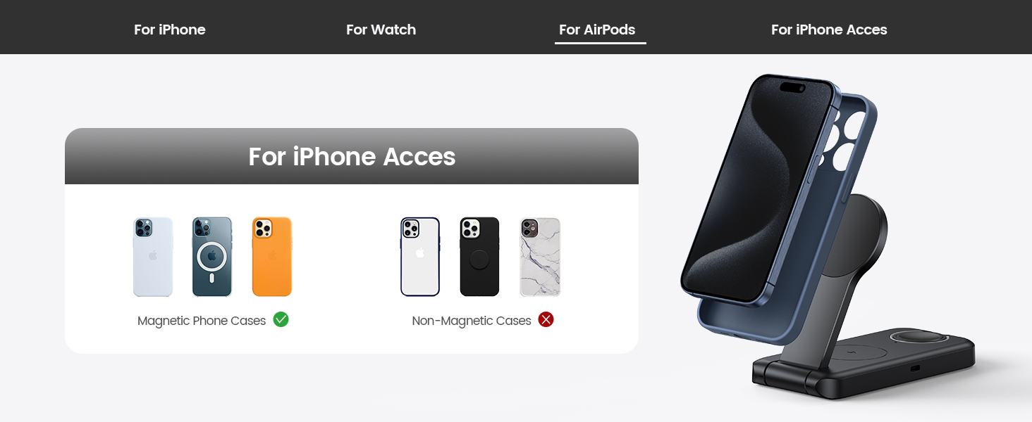3 in 1 Charging Station for Apple Devices Magsafe Wireless Charger for iPhone Foldable Stand