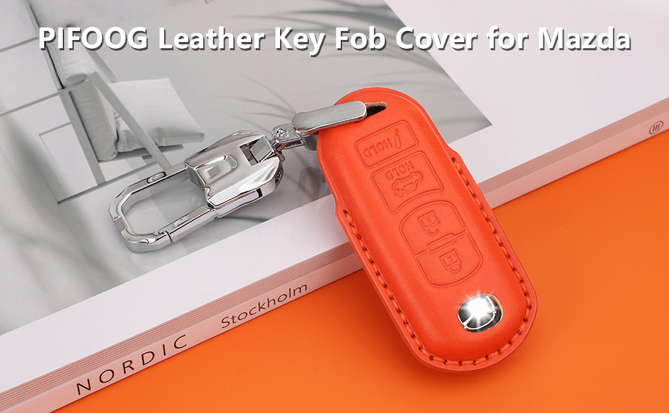 PIFOOG Key Fob Cover for Mazda Leather 4 Buttons Car Keys
