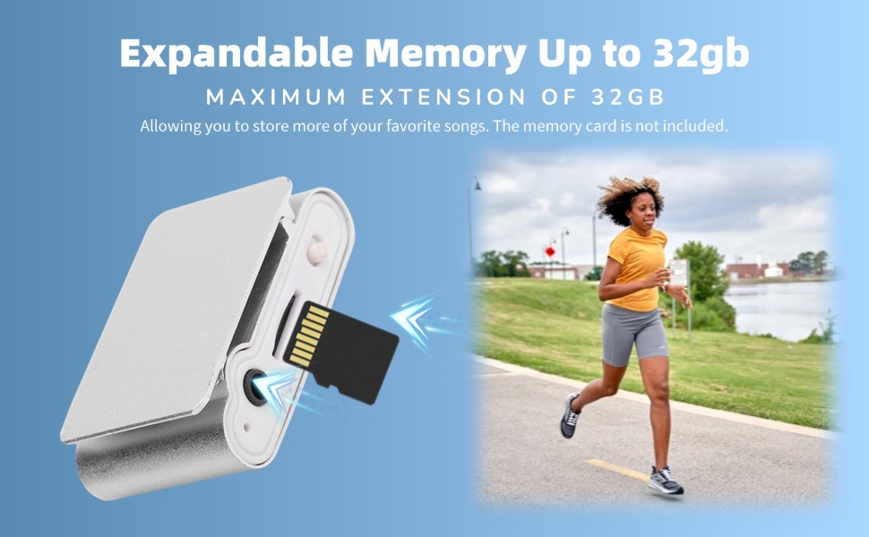 Text reads 'Expandable Memory Up to 32gb MAXIMUM EXTENSION OF 32GB'. Split image showing white electronic device with USB port and outdoor scene.