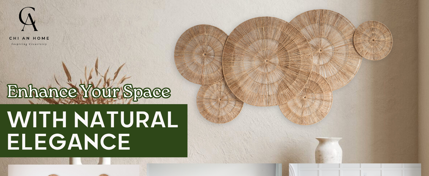 Natural jute wall decor by Chi An Home enhancing living room space with handmade elegance