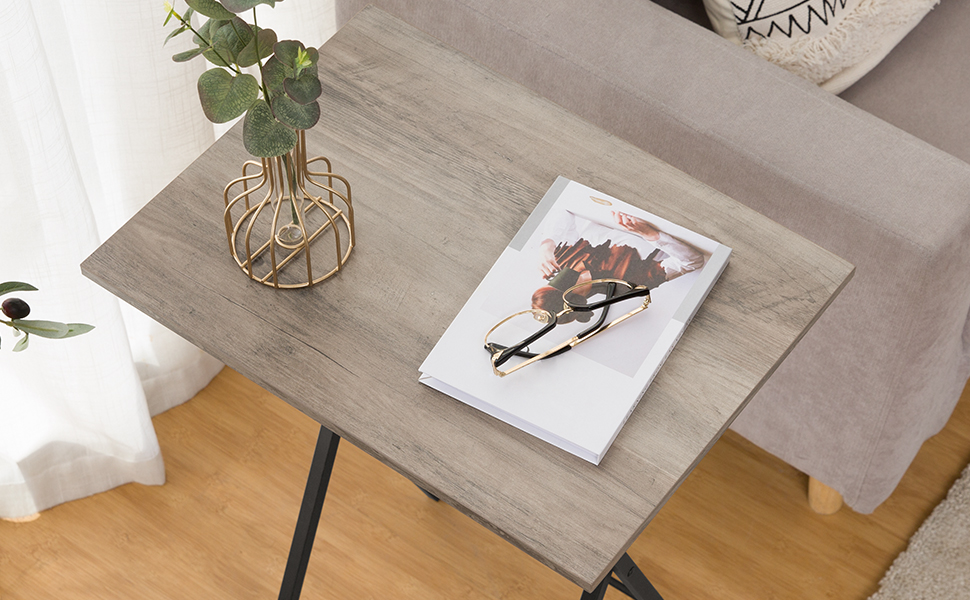 HOOBRO Side Table 2 Set, Folding Tray Table, TV Trays, Industrial Snack