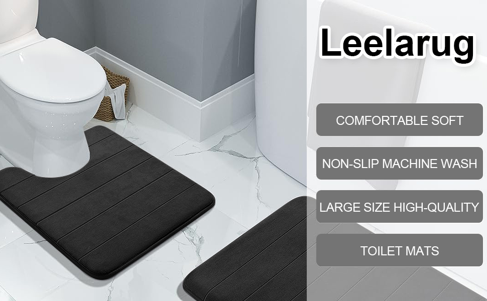 Leelarug Memory Foam Bath Mat Black 15 x 23 Inch, Soft and Absorbent
