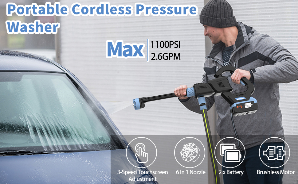 MAXIPACT Brushless Cordless Pressure Washer, 1100PSI
