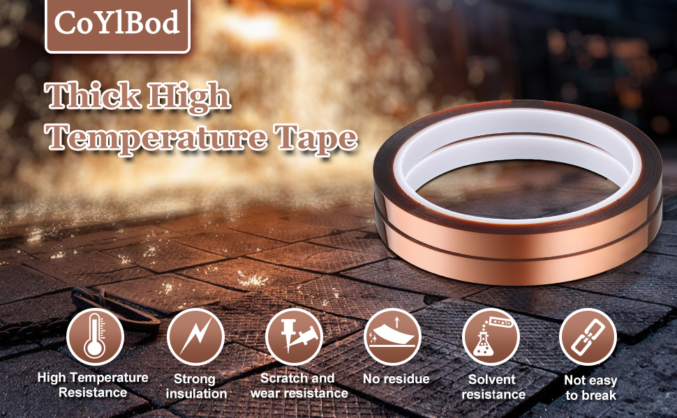 CoYlBod Polyimide Tape High Temperature Tape 1/2 inch (13mm) X 36 Yds