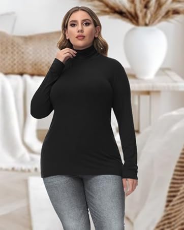 turtle necks for women long sleeve shirts plus size black