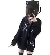 Xojbzoo Women's Y2K Zip-Up Hoodie Oversized Streetwear Cat Ear Cute Cartoon Graphic Harajuku Kawa...