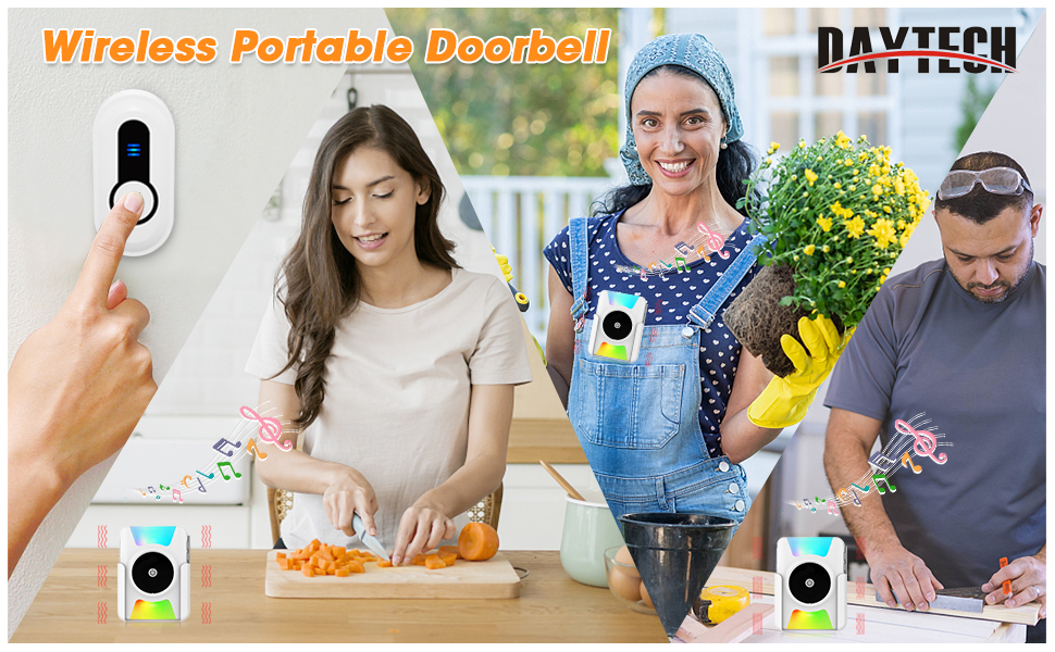 DAYTECH Wireless Doorbell Door Chimes Battery Operated Vibrating LED