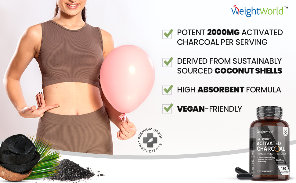 Activated Charcoal Capsules 2000mg Coconut Charcoal Digestion
