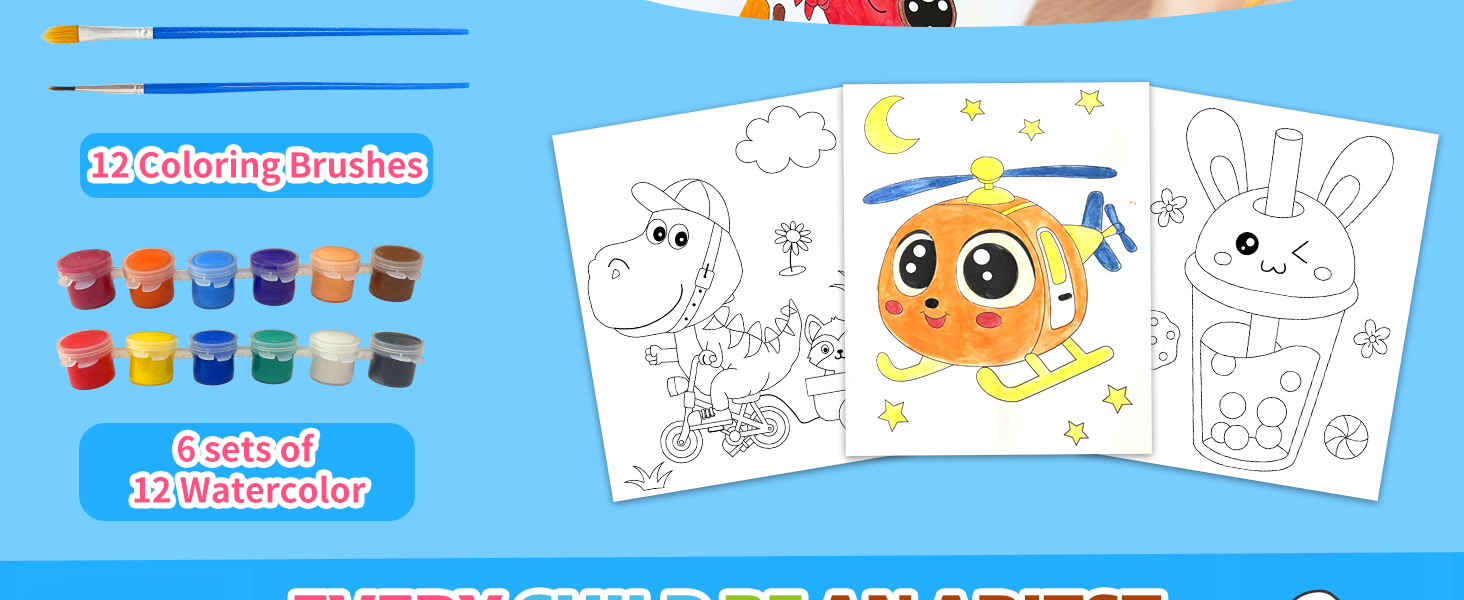 Elfew 6 Pack Mini Acrylic Paint with Coloring Books for