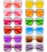 Pibupibu 12/24 Pack Fun Oversized Square Crystal Sunglasses for Women Bulk, Disco Rhinestone Spar...