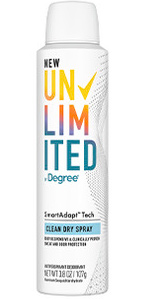 Degree Unlimited Clean Antiperspirant Deodorant Dry Spray, 3.8 oz