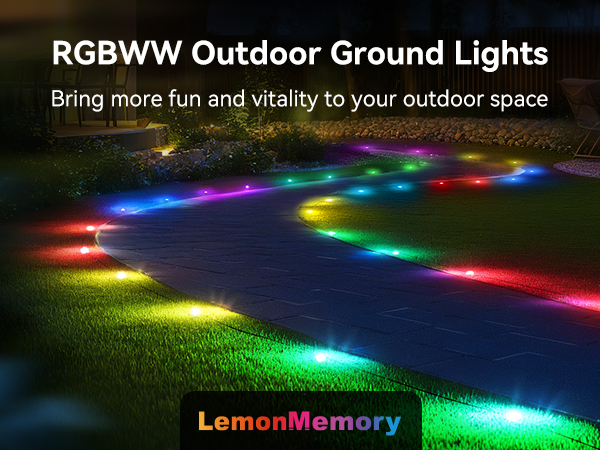 lemonmemory Outdoor Ground Lights, 140ft 44 Pack Smart RGB+