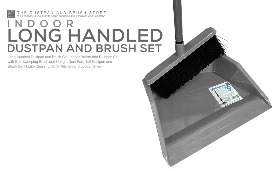 Long Handled Dustpan and Brush Set, Indoor Broom and Dustpan Set with