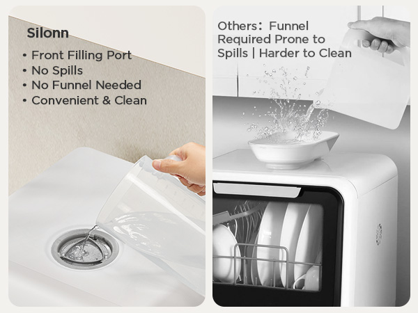 Front filling port: no spills, no funnel needed, convenient &amp; clean