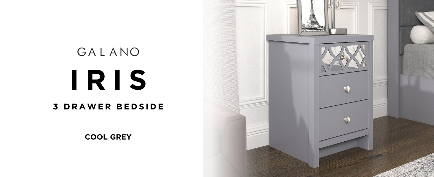IRIS 3 Drawer Bedside Cool Grey