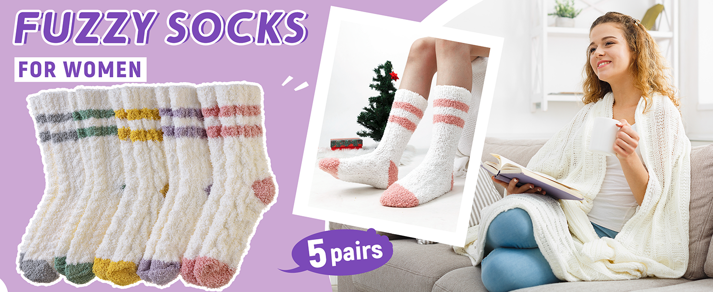 Women Fuzzy Slipper Socks Winter Microfiber Soft Cozy Plush Fluffy Socks 