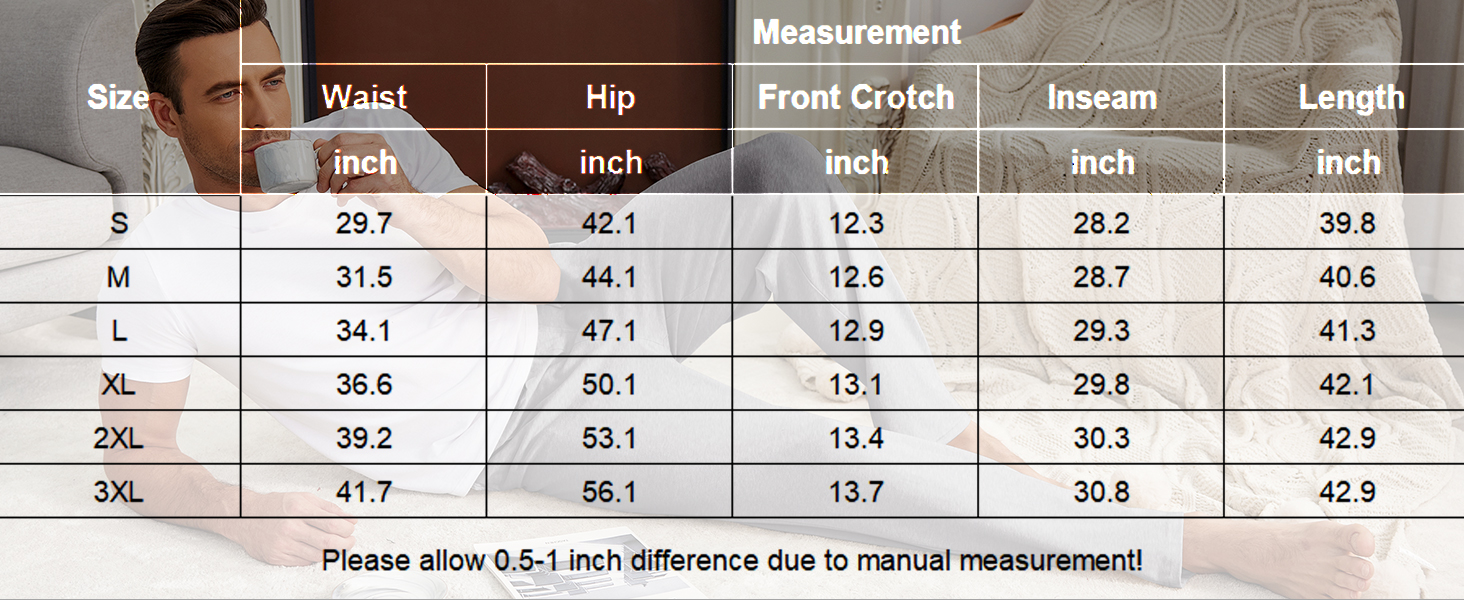 COOFANDY Sweatpants Men Size Chart. Choose your best size.