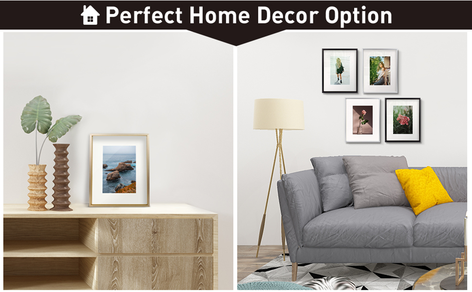 Frametory, 8x10 Aluminum Photo Frame with Ivory Color Mat