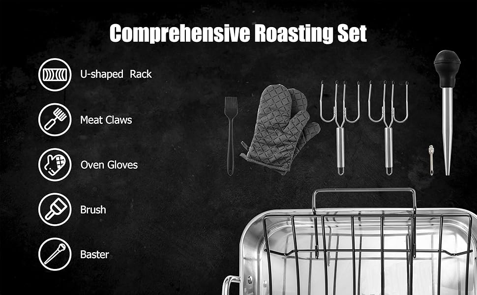 Kaiihome Roasting Pan with Nonstick Rack 16 inch