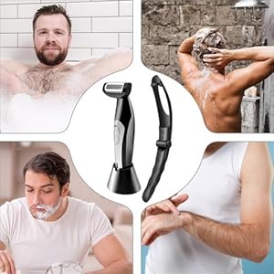 Demonstration sequence showing personal grooming routine with handheld devices and products.