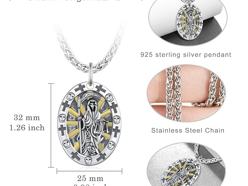 qielizhu Santa Muerte Necklace for Men 925 Sterling Silver qielizhu Santa Muerte Necklace for Men 925 Sterling Silver