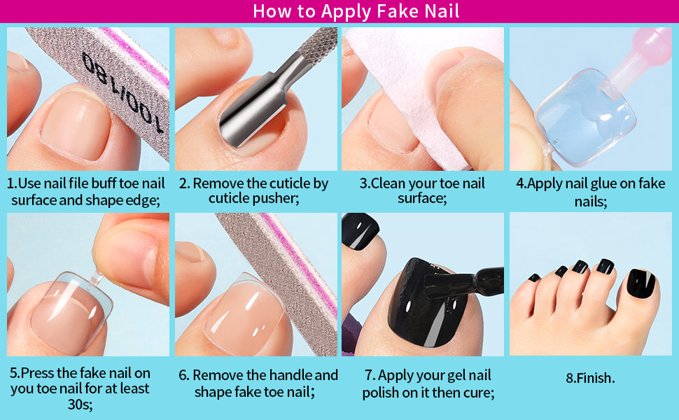 100pcs Clear Press on Fake Toe Nails with Nail Glue, Cuticle Pusher