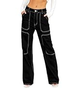 Sidefeel Women's Cargo Jeans Casual Loose Mid Rise Wide Leg Denim Pants