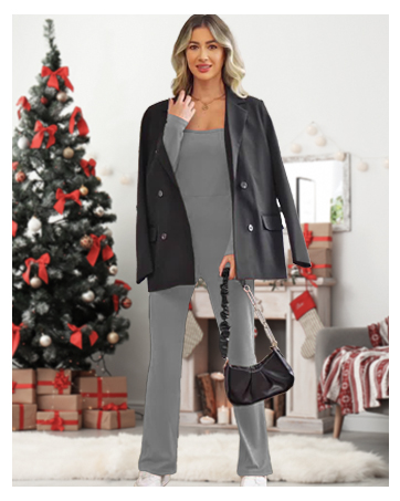 WOMEN FLARE JUMPSUITS LONG SLEEVE GREY