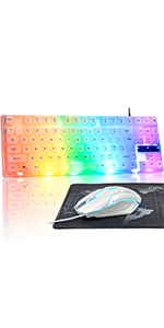 White Rainbow LED Keyboard and mouse combo light up keyboard and mouse