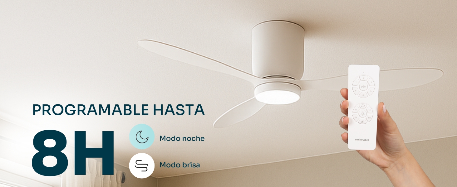 El texto dice «PROGRAMABLE HASTA 8H». La interfaz doméstica inteligente o el panel de control se muestran con una pantalla iluminada montada en la pared.
