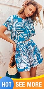 crewneck Tropical Short Sets Women 2 piece Outfits for Women Summer Floral Soft Shirt Lounge Sets