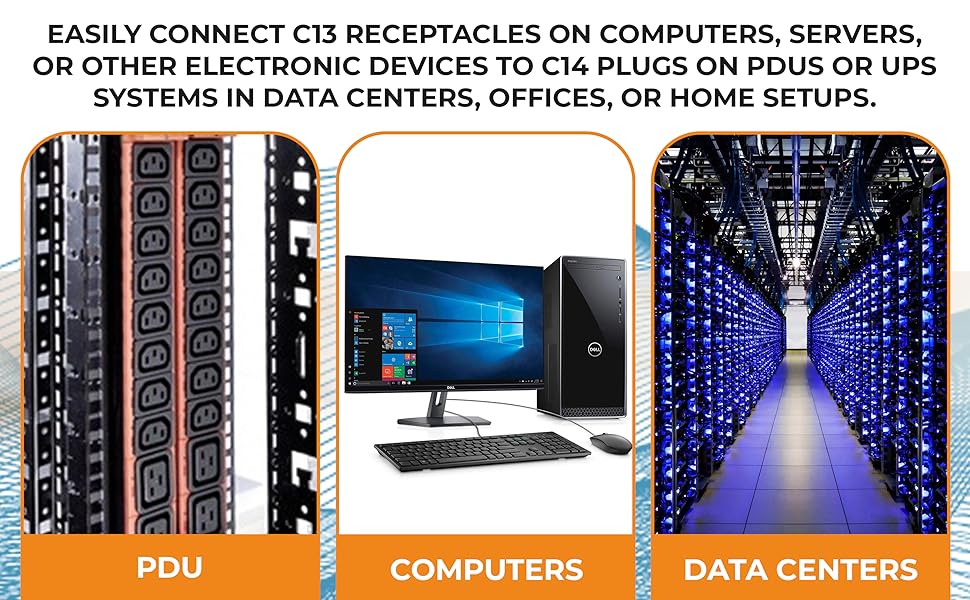 IEC-320 C13 to C14 Heavy-Duty Power Extension Cord 18 AWG 10A/250V SJT, Black