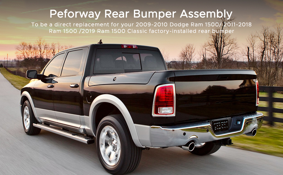 Rear Bumper Assembly 2009 2018 Dodge Ram 1500 Aftermarket Replacement CH1103119 Chrome Steel