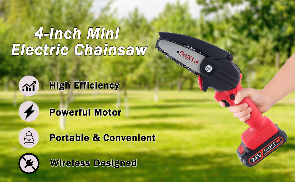 Snowtaros 4 Inch Mini Chainsaw with Battery, 24V Cordless