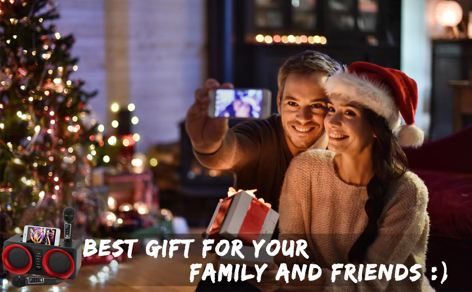 ALPOWL Machine de karaoké, système de Haut-parleurs Portable avec 2 Microphones sans Fil pour fête à la Maison, réunion, Mariage, église, Pique-Nique, extérieur/intérieur (Or) Meilleur cadeau