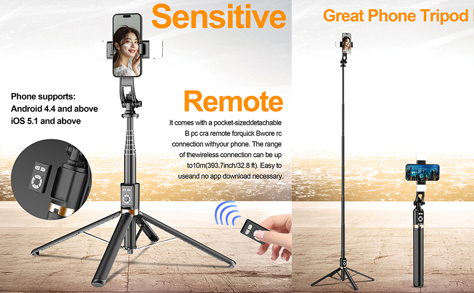 All in One Extendable & Portable Selfie Stick with Wireless Remote Compatible with iPhone