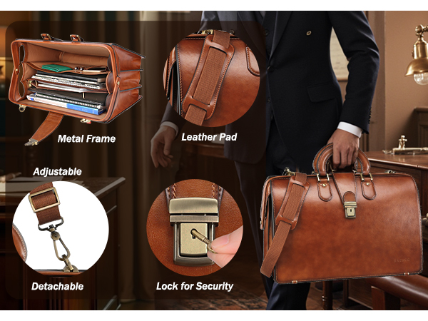banuce large leather briefcase for men legal attorney lawyer briefcase lock vintage doctor bag brown