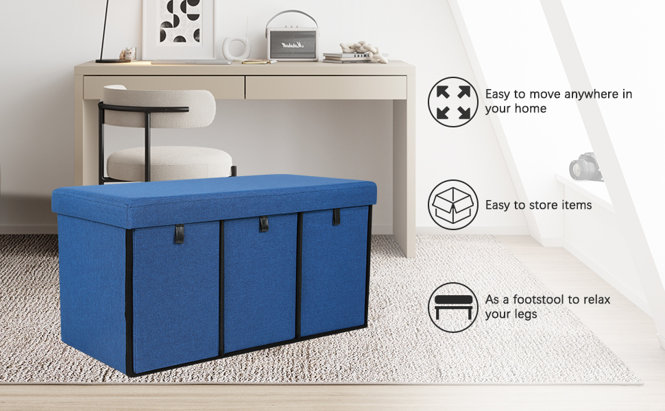 Storage Ottoman Bench with 3 Drawers, Foldable Storage Ottoman and Entryway