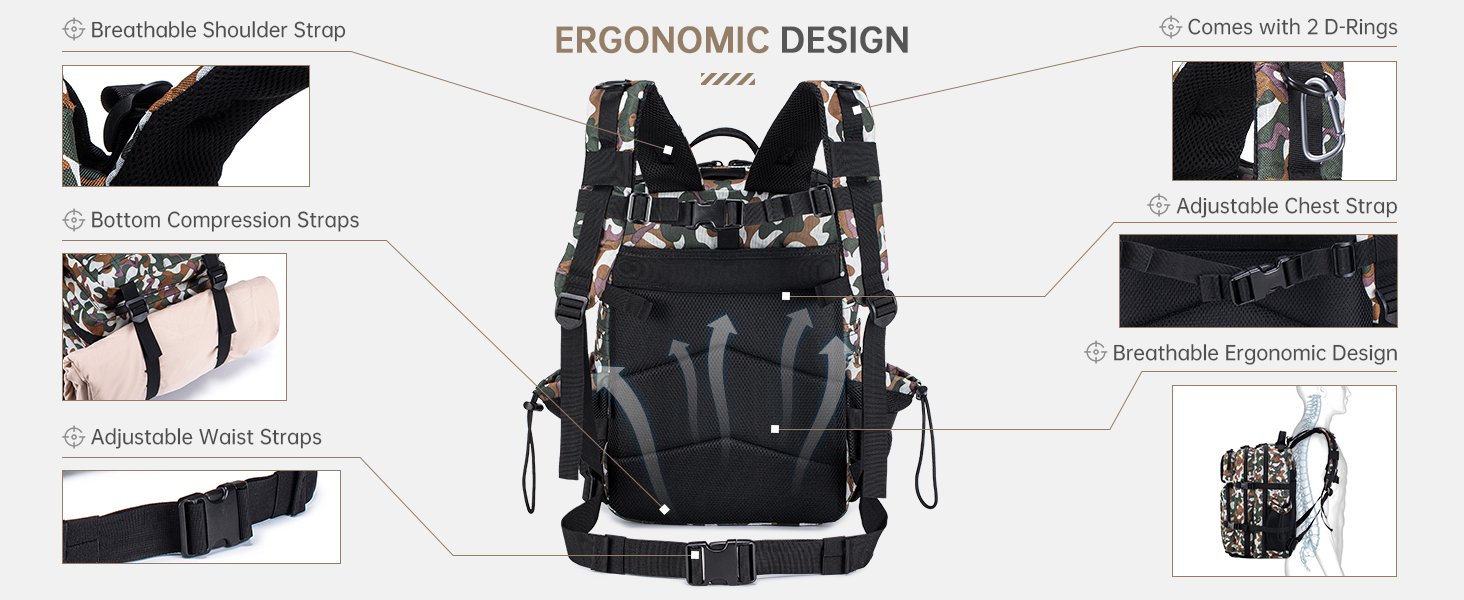 Tactical Military Backpack for Man, 50L Waterproof Army Pack Rucksack Hiking Laptop Backpack