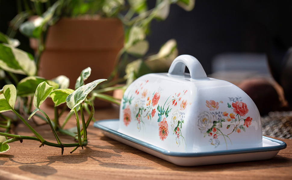 Enamel Butter Dish with Lid Vintage Enamelware Butter