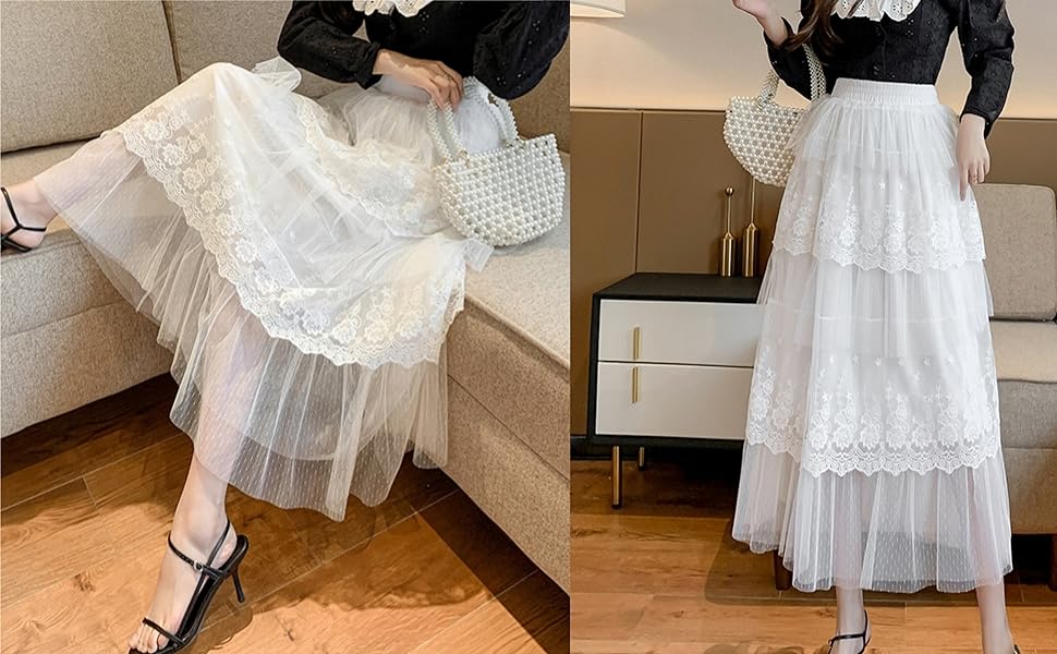 Amazon.com: Women's Layered Tiered Tulle Skirt Elastic High