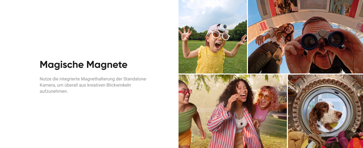 Le texte indique « Aimants Magiques ». Un collage d'enfants participant à diverses activités, disposé sous forme de grille avec plusieurs photos.