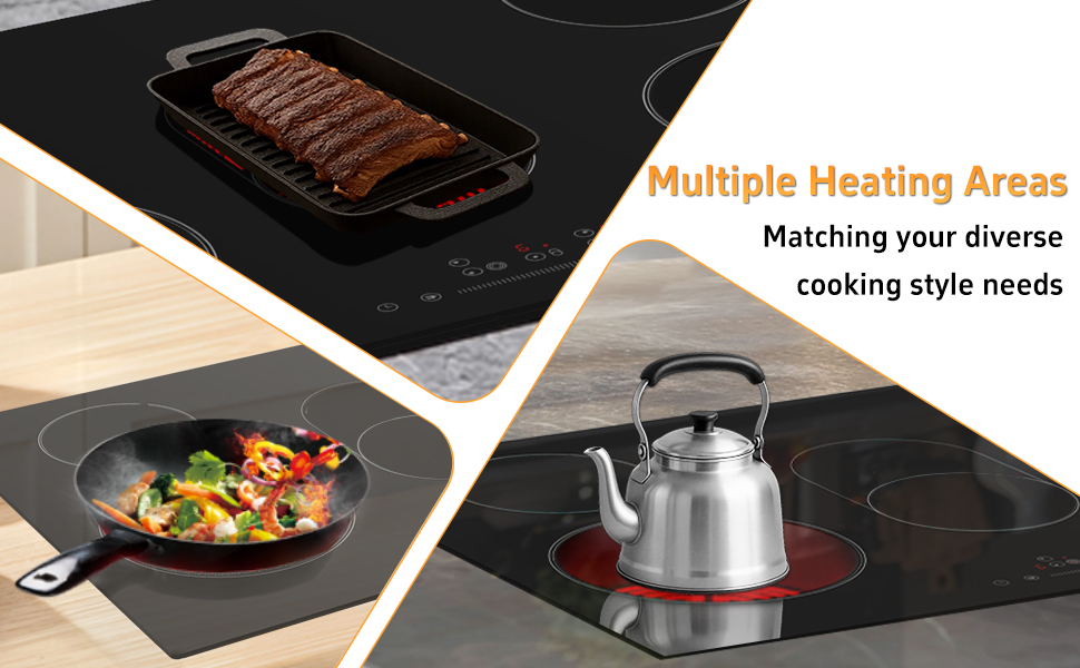 30 inch electric cooktop with 5 burner multiple heating areas, matching your diverse cooking needs